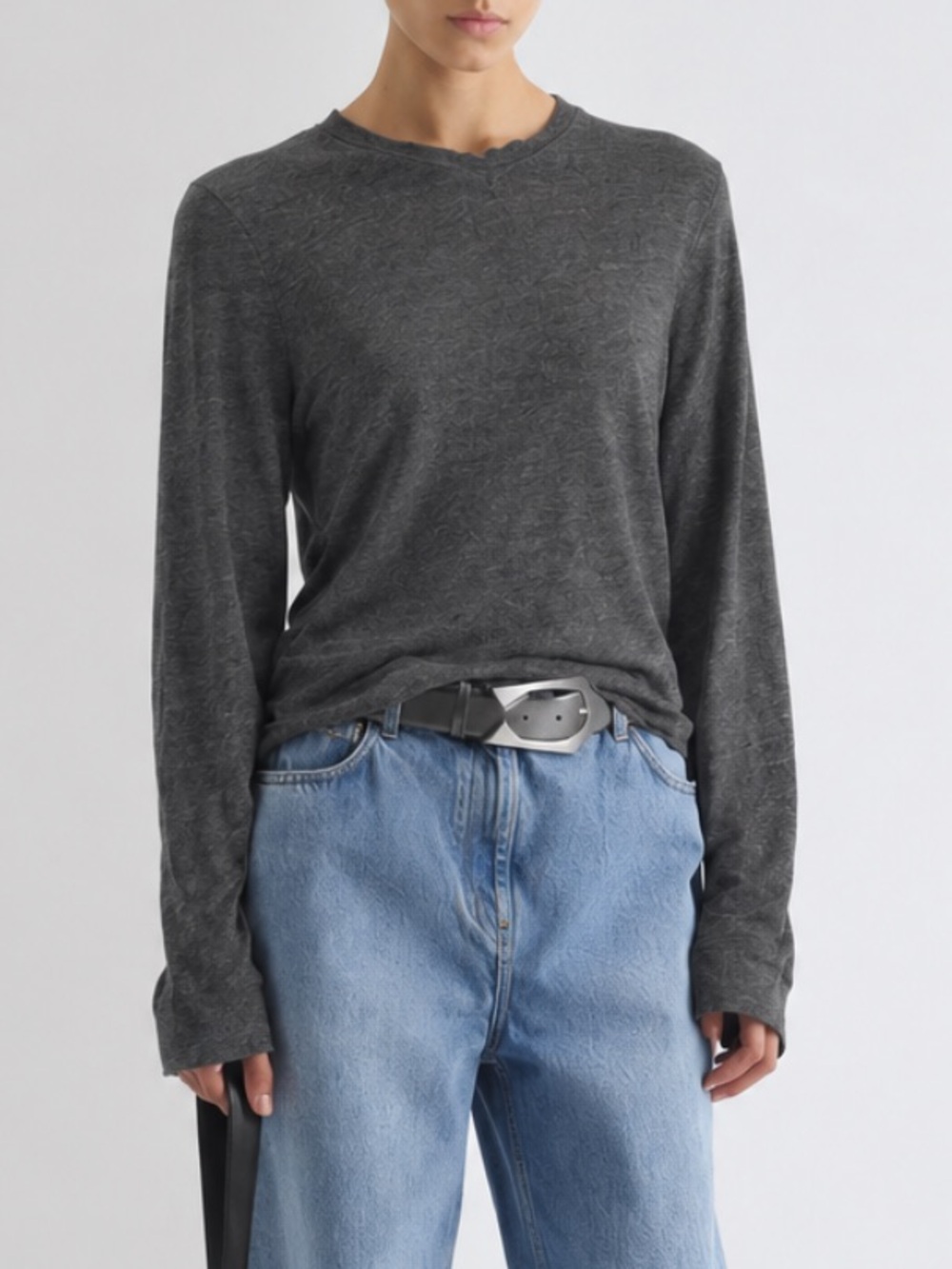 IRO Jeans dark charcoal gray oversized long sleeve crewneck tee size small